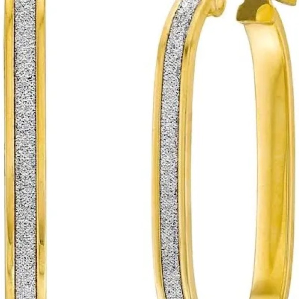 Peoples Glitter Enamel Oval Hoop Earrings in Hollow Gold